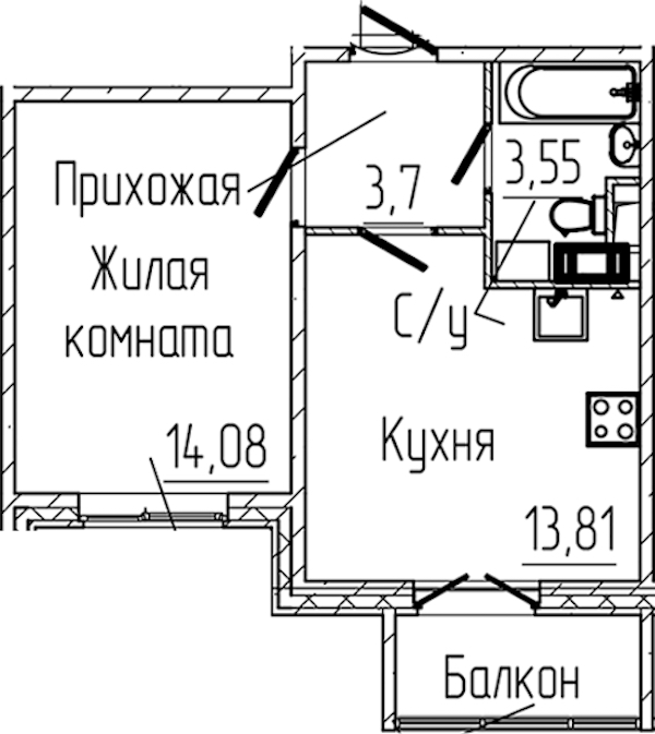 1-комнатная квартира 36.07 м², 2/8 эт., ЖК «SERTOLOVO PARK»